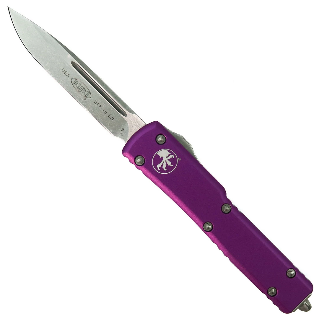 Microtech Violet Contoured UTX70 OTF Knife, Stonewash Blade 1 Microtech Violet Contoured UTX70 OTF Knife, Stonewash Blade