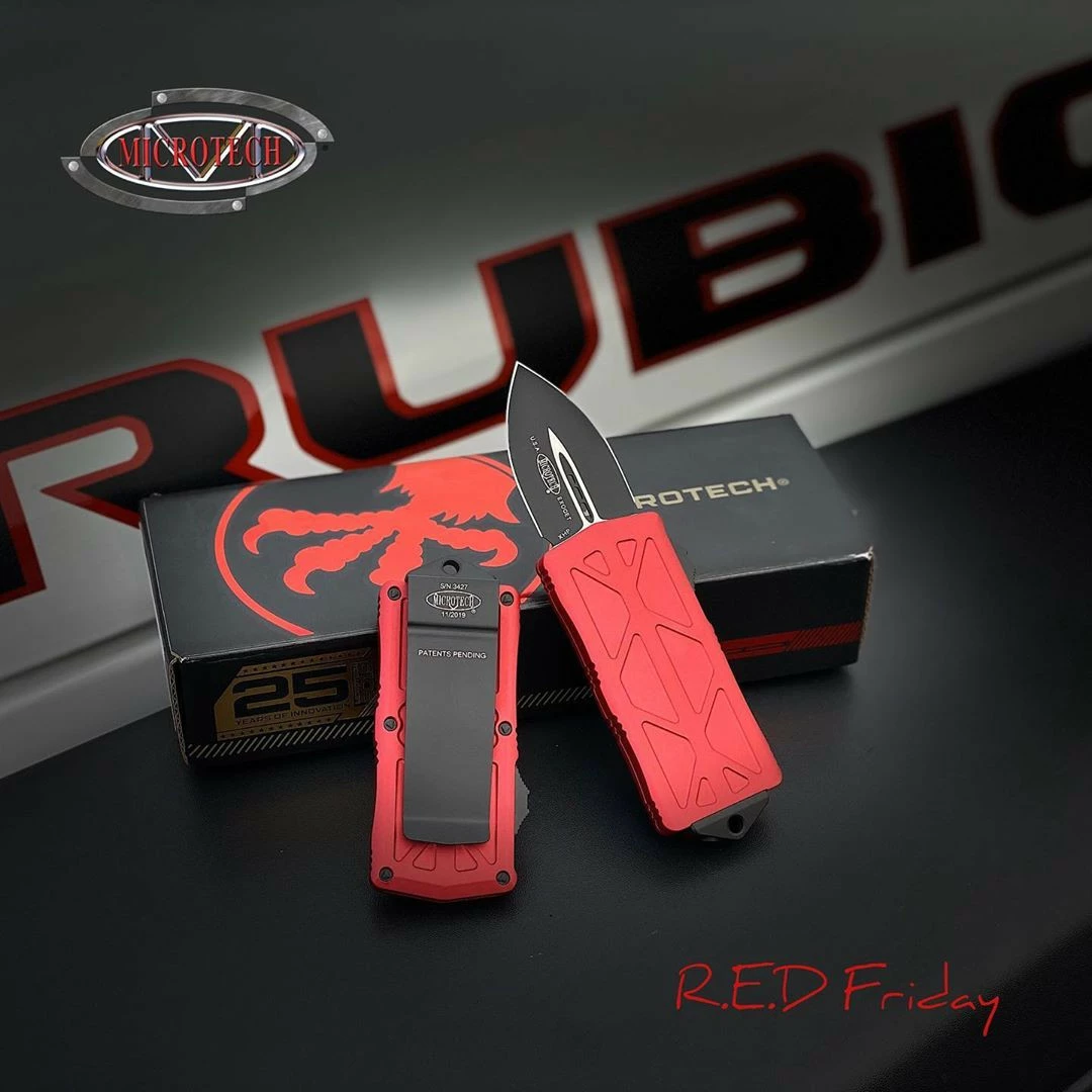 Microtech Red Exocet OTF Auto Knife, Black Blade 3 Microtech Red Exocet OTF Auto Knife, Black Blade - Image 3