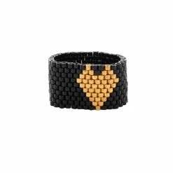 Marci Bencomo Beaded Heart Ring Black With Gold