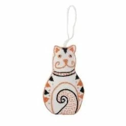 Ten Thousand Villages Embroidered Cat Ornament