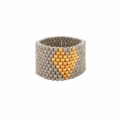 Marci Bencomo Beaded Heart Ring Taupe With Gold