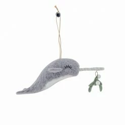 Holly Socrates Narwhal With Mistletoe Ornament