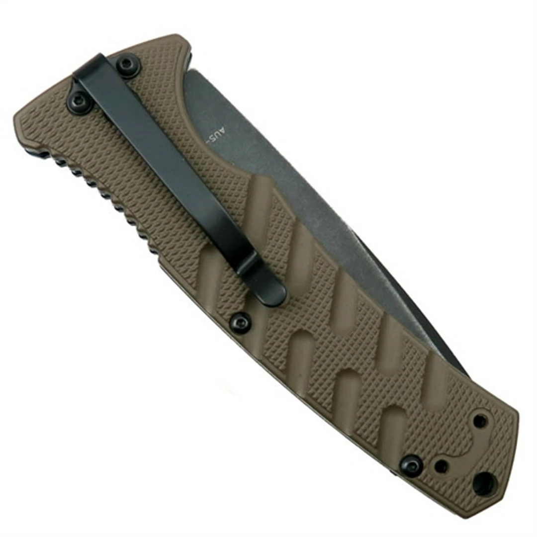 Boker SCRATCH & DENT Plus Coyote Brown Strike Auto, D2 Black Stonewash Blade - Image 2