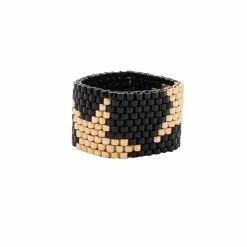 Marci Bencomo Beaded Star Ring Black With Gold
