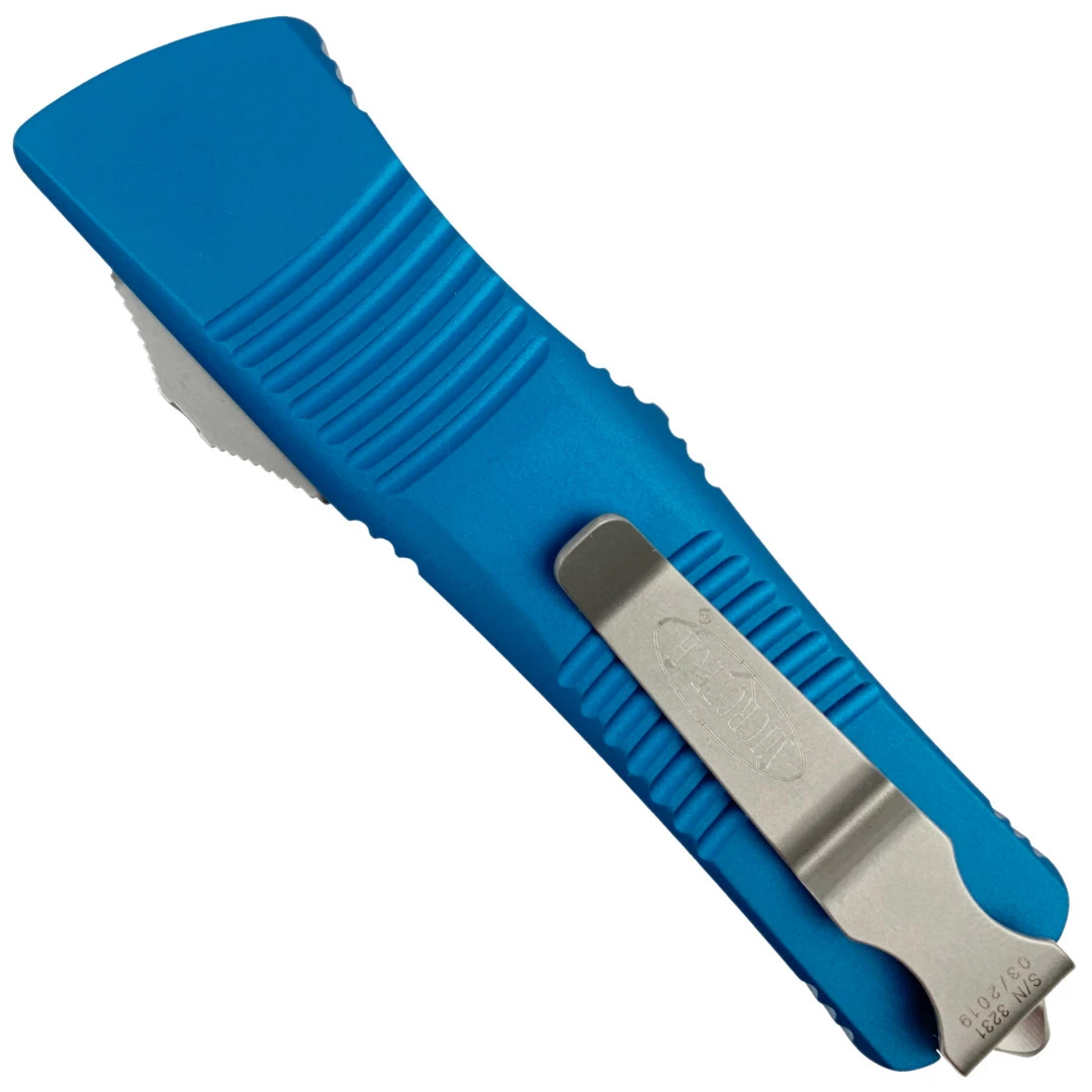 Microtech Blue Troodon Double Edge OTF Knife , Satin Dual Standard Edges, 138-4BL 2 Microtech Blue Troodon Double Edge OTF Knife , Satin Dual Standard Edges, 138-4BL - Image 2