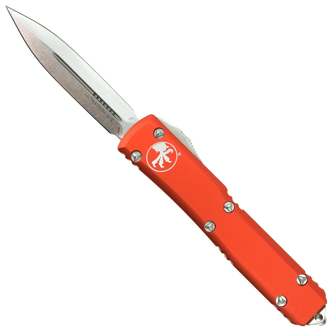 Microtech 122-10OR Orange Contoured Ultratech D/E OTF Auto Knife, Double Edge Stonewash Blade 1 Microtech 122-10OR Orange Contoured Ultratech D/E OTF Auto Knife, Double Edge Stonewash Blade
