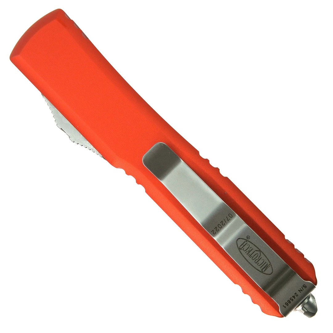Microtech 122-10OR Orange Contoured Ultratech D/E OTF Auto Knife, Double Edge Stonewash Blade 2 Microtech 122-10OR Orange Contoured Ultratech D/E OTF Auto Knife, Double Edge Stonewash Blade - Image 2