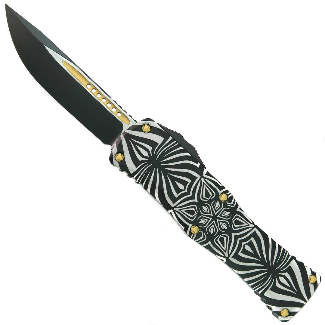Microtech Signature Series "Source" Hera OTF Knife, Two-Tone Black Drop Point With Gold 1 Microtech Signature Series "Source" Hera OTF Knife, Two-Tone Black Drop Point With Gold
