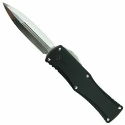 Marfione Custom Hera Black Anodized Alloy OTF Knife, Satin Dagger Blade
