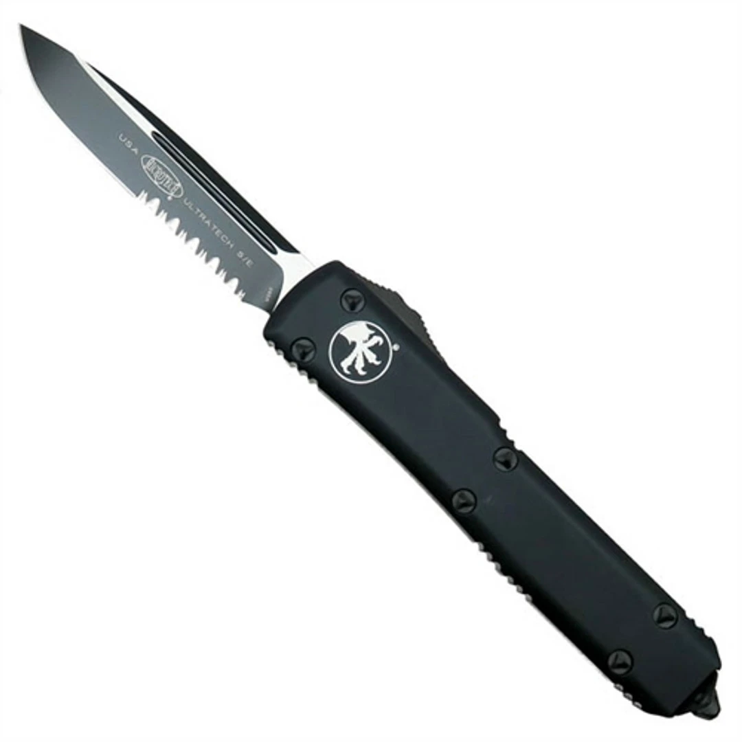 Microtech 121-2T Tactical Contoured Ultratech S/E OTF Auto Knife, Black Combo Blade 1 Microtech 121-2T Tactical Contoured Ultratech S/E OTF Auto Knife, Black Combo Blade