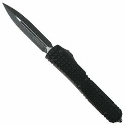 Microtech Signature Series Tactical Black Frag Pattern Ultratech OTF Knife, Black Dagger