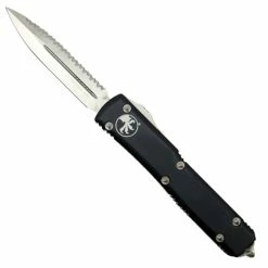 Microtech 122-6 Contoured Ultratech D/E OTF Auto Knife, Full Serrated Satin Blade