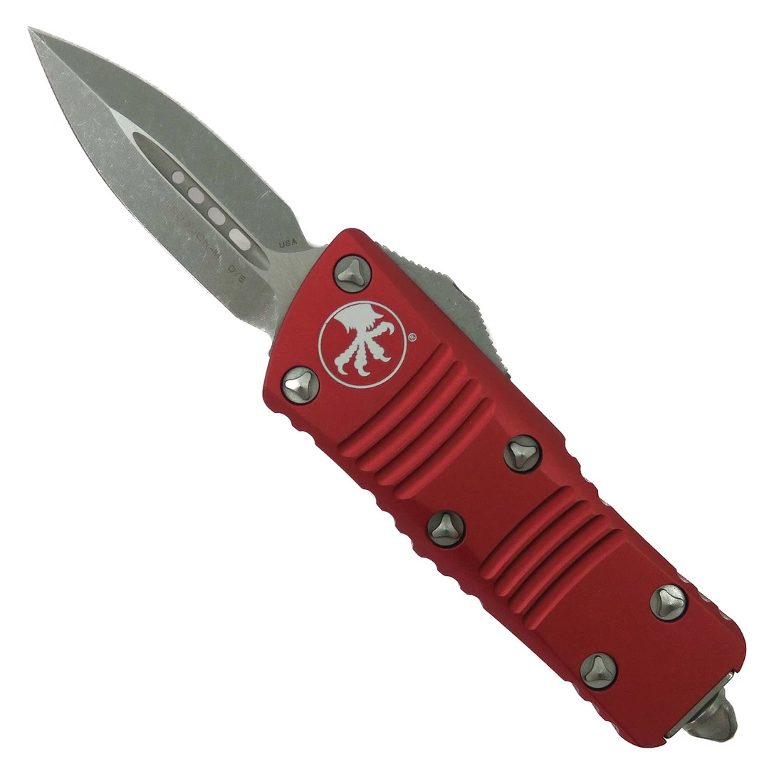 Microtech Red Mini Troodon CA Legal OTF Auto Knife, Apocalyptic Stonewash Blade 1 Microtech Red Mini Troodon CA Legal OTF Auto Knife, Apocalyptic Stonewash Blade