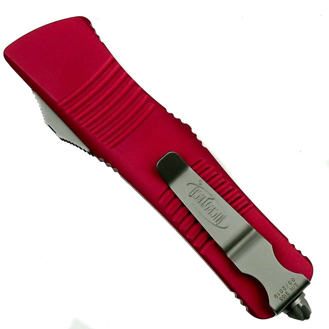 Microtech Red Troodon Double Edge OTF Knife, Satin Dagger Blade 1 Microtech Red Troodon Double Edge OTF Knife, Satin Dagger Blade
