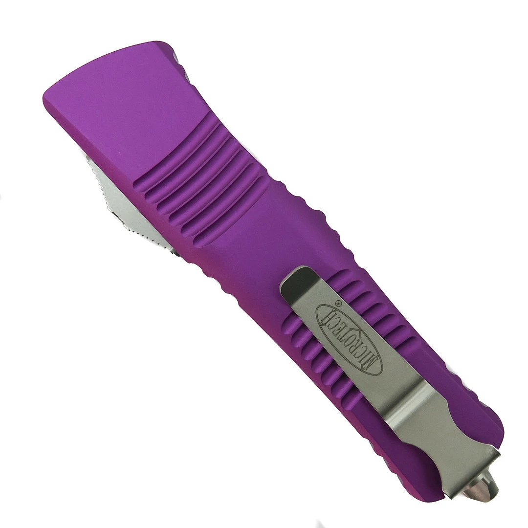 Microtech Violet Combat Troodon OTF Auto Knife, Stonewash Part Serrated Blade 2 Microtech Violet Combat Troodon OTF Auto Knife, Stonewash Part Serrated Blade - Image 2