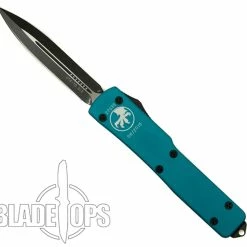 Microtech Turquoise UTX70 OTF Knife, Black Dagger Plain Edge Blade