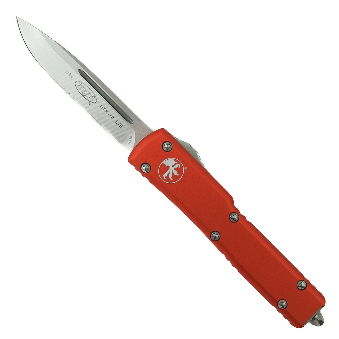 Microtech Orange UTX70 OTF Knife, Stonewash Plain Blade 1 Microtech Orange UTX70 OTF Knife, Stonewash Plain Blade