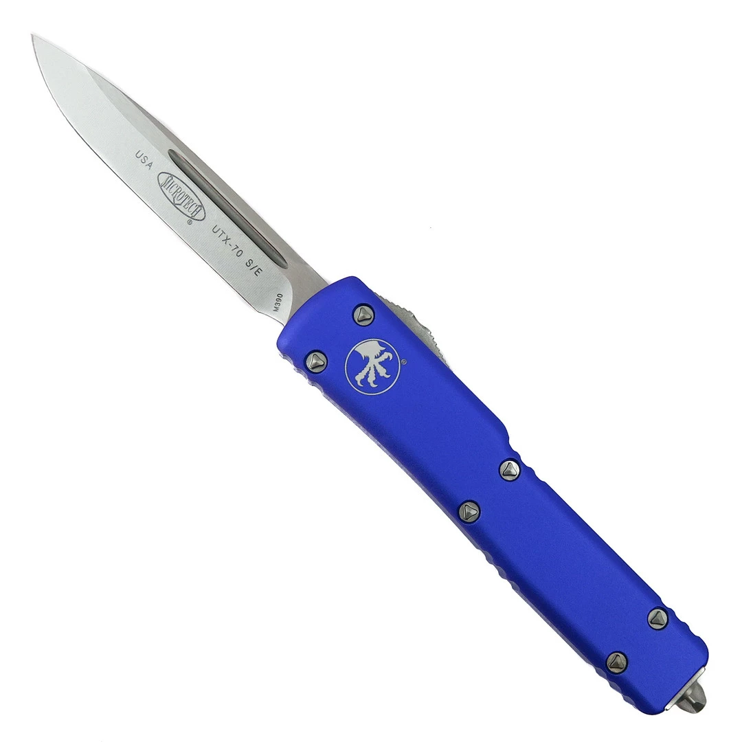 Microtech Purple UTX70 OTF Knife, Stonewash Plain Blade 1 Microtech Purple UTX70 OTF Knife, Stonewash Plain Blade