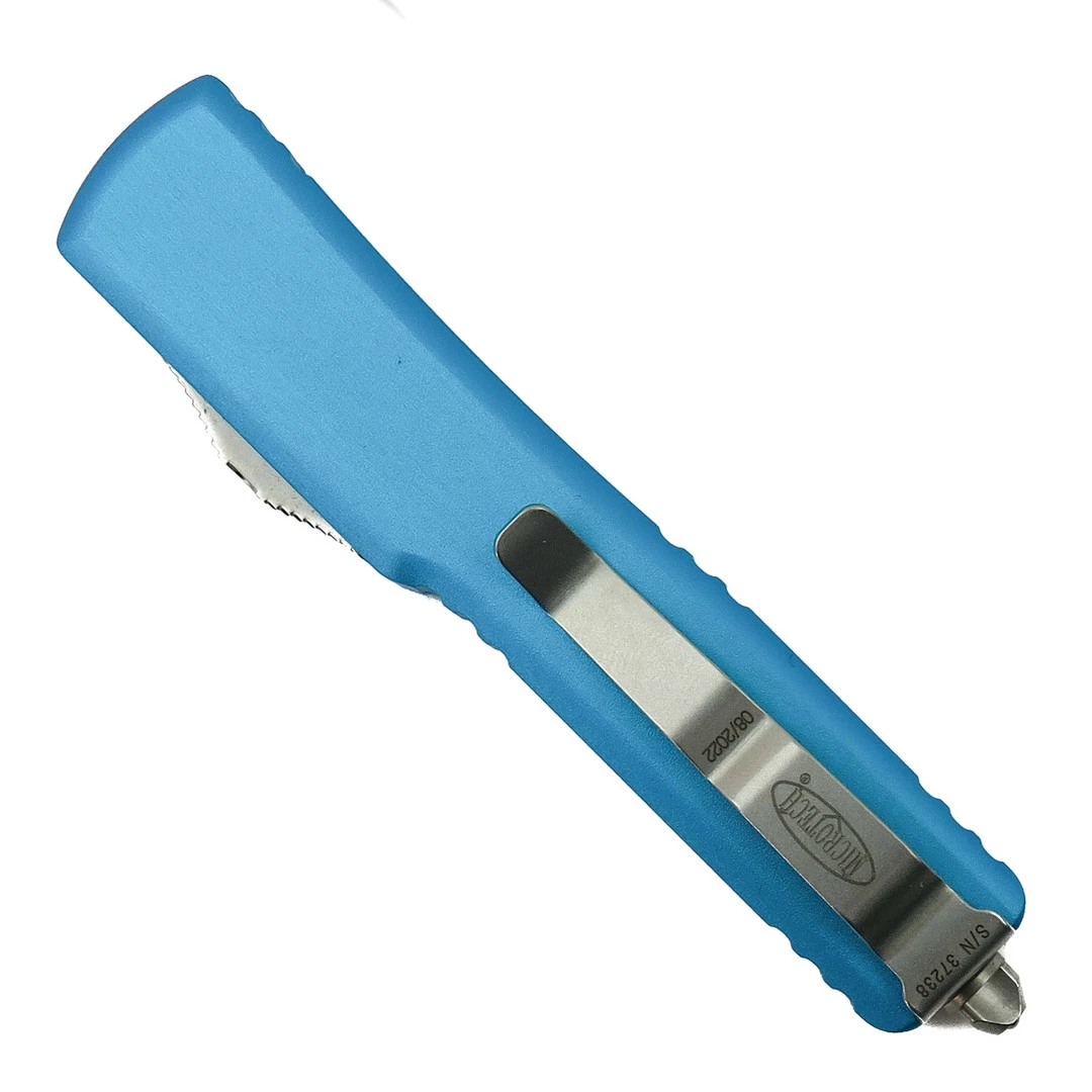 Microtech Turquoise Contoured UTX-70 OTF Auto Knife, Satin Drop Blade 2 Microtech Turquoise Contoured UTX-70 OTF Auto Knife, Satin Drop Blade - Image 2