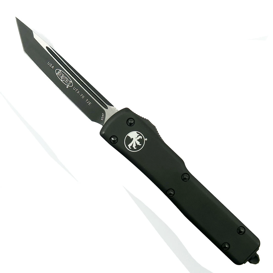 Microtech Tactical UTX70 OTF Knife, DLC Black Standard Tanto Edge Blade 1 Microtech Tactical UTX70 OTF Knife, DLC Black Standard Tanto Edge Blade