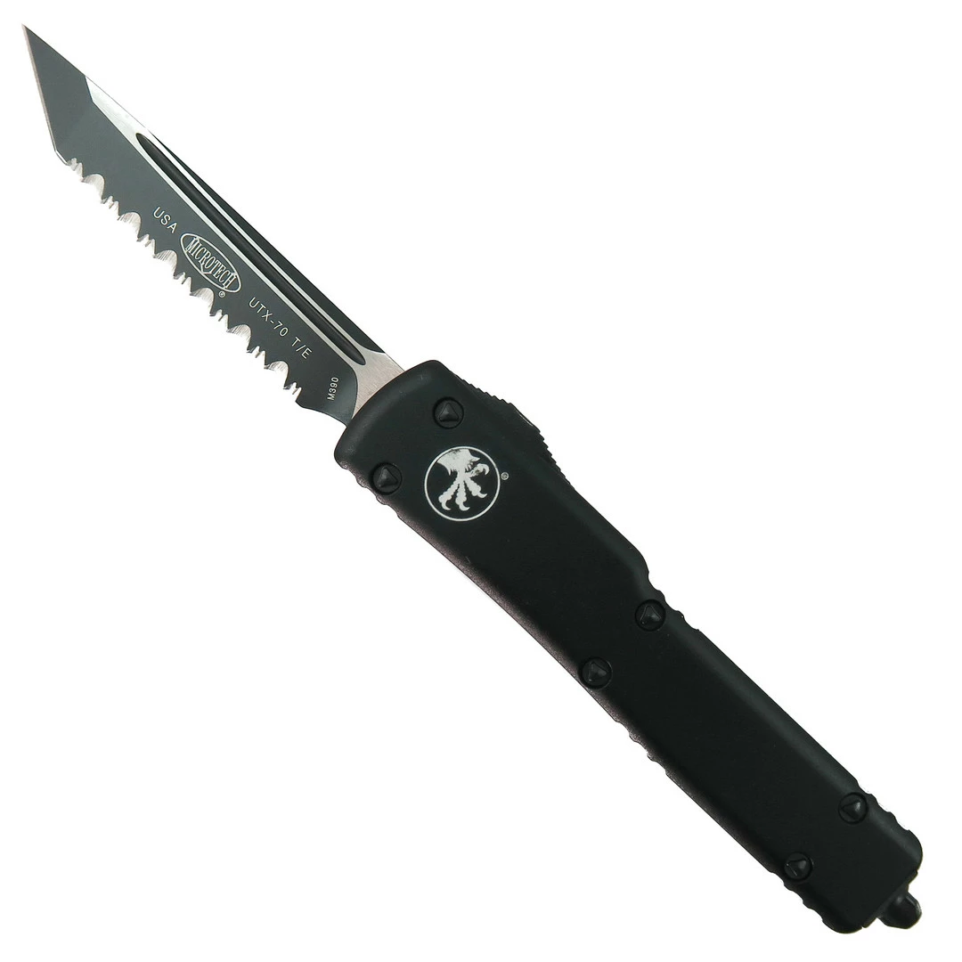 Microtech UTX70 OTF Auto Knife, Black Tanto Serrated Blade 1 Microtech UTX70 OTF Auto Knife, Black Tanto Serrated Blade