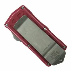 Alternative view of Microtech Distressed Red Exocet OTF Auto Knife, Apocalyptic Blade