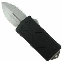 Microtech Black Exocet OTF Auto Knife, Fully Serrated Dagger Blade