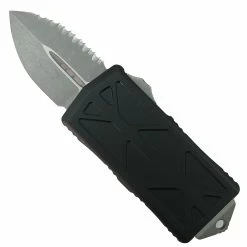 Microtech Black Exocet OTF Auto Knife, Apocalyptic Serrated Dagger Blade