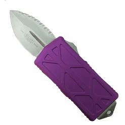 Microtech Violet Exocet OTF Auto Knife, Fully Serrated Dagger Blade