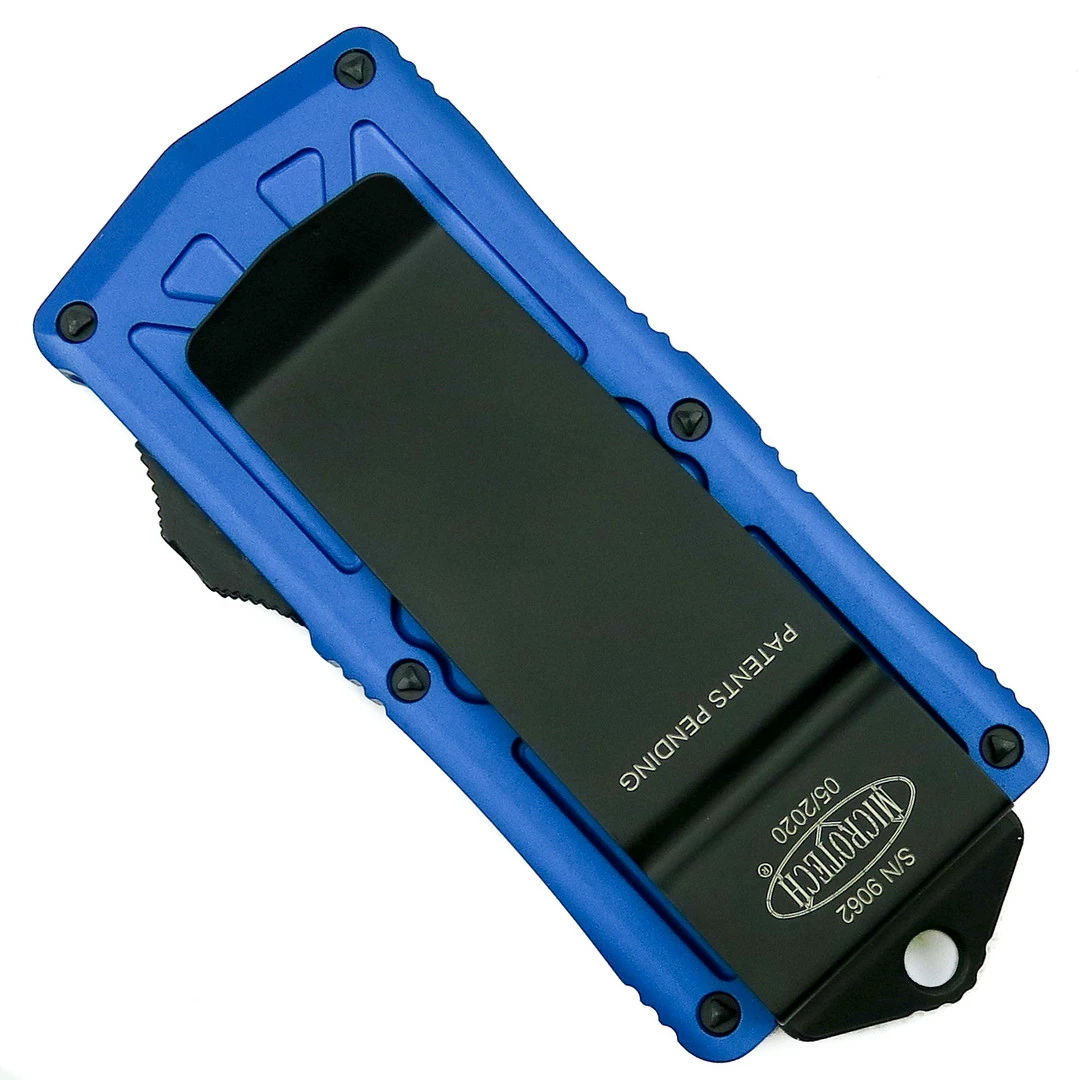 Microtech Blue Exocet OTF Auto Knife, Black Blade - Image 2