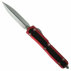 Microtech Signature Series Red Makora OTF Knife, Stonewash Dagger Blade