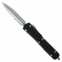 Microtech Signature Series Makora OTF Knife, Stonewash Combo Dagger Blade