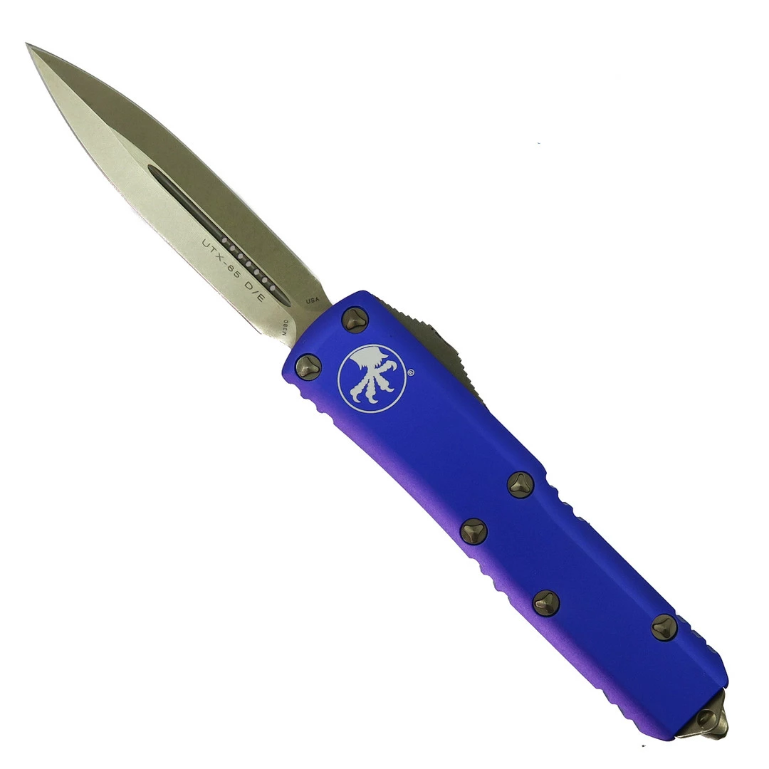 Microtech Purple UTX-85 OTF Auto Knife, Bronze Dagger Blade 1 Microtech Purple UTX-85 OTF Auto Knife, Bronze Dagger Blade