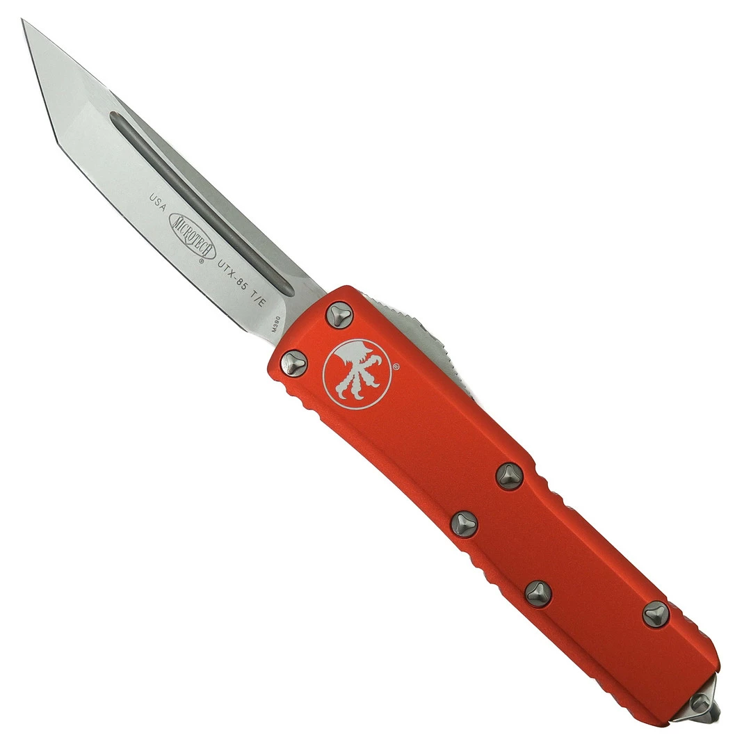Microtech Orange UTX-85 OTF Auto Knife, Stonewash Tanto Blade 1 Microtech Orange UTX-85 OTF Auto Knife, Stonewash Tanto Blade
