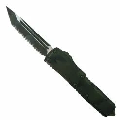 Microtech Signature Series Olive Camo UTX-85 OTF Auto Knife, Serrated Tanto Blade