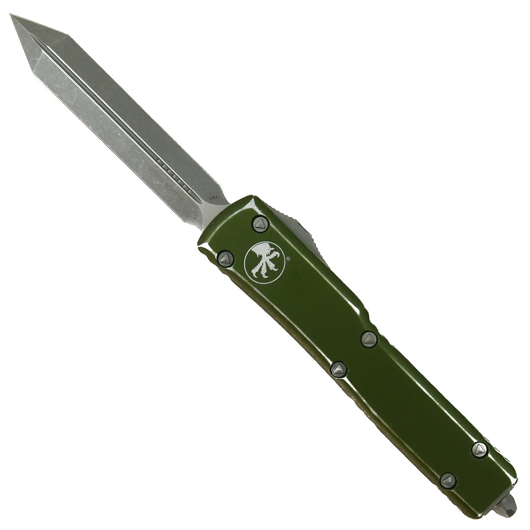 Microtech Distressed OD Green UTX-70 OTF Knife, Apocalyptic Spartan Blade 1 Microtech Distressed OD Green UTX-70 OTF Knife, Apocalyptic Spartan Blade