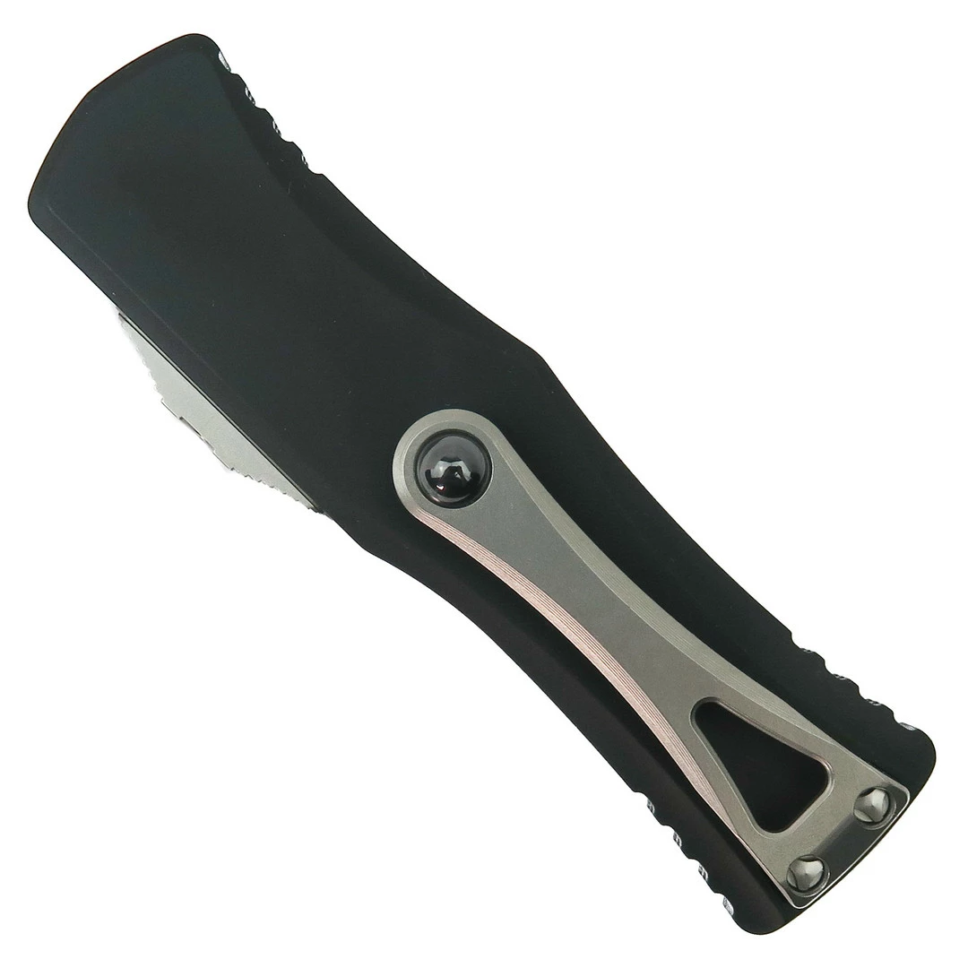Microtech Hera OTF Knife, Stonewash Part Serrated Blade 2 Microtech Hera OTF Knife, Stonewash Part Serrated Blade - Image 2