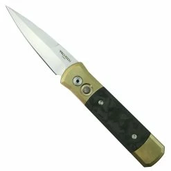 Pro-Tech Knives Pro-Tech 7114 Fat Carbon Inlay Bronze Aluminum Godson Auto Knife, Satin Blade