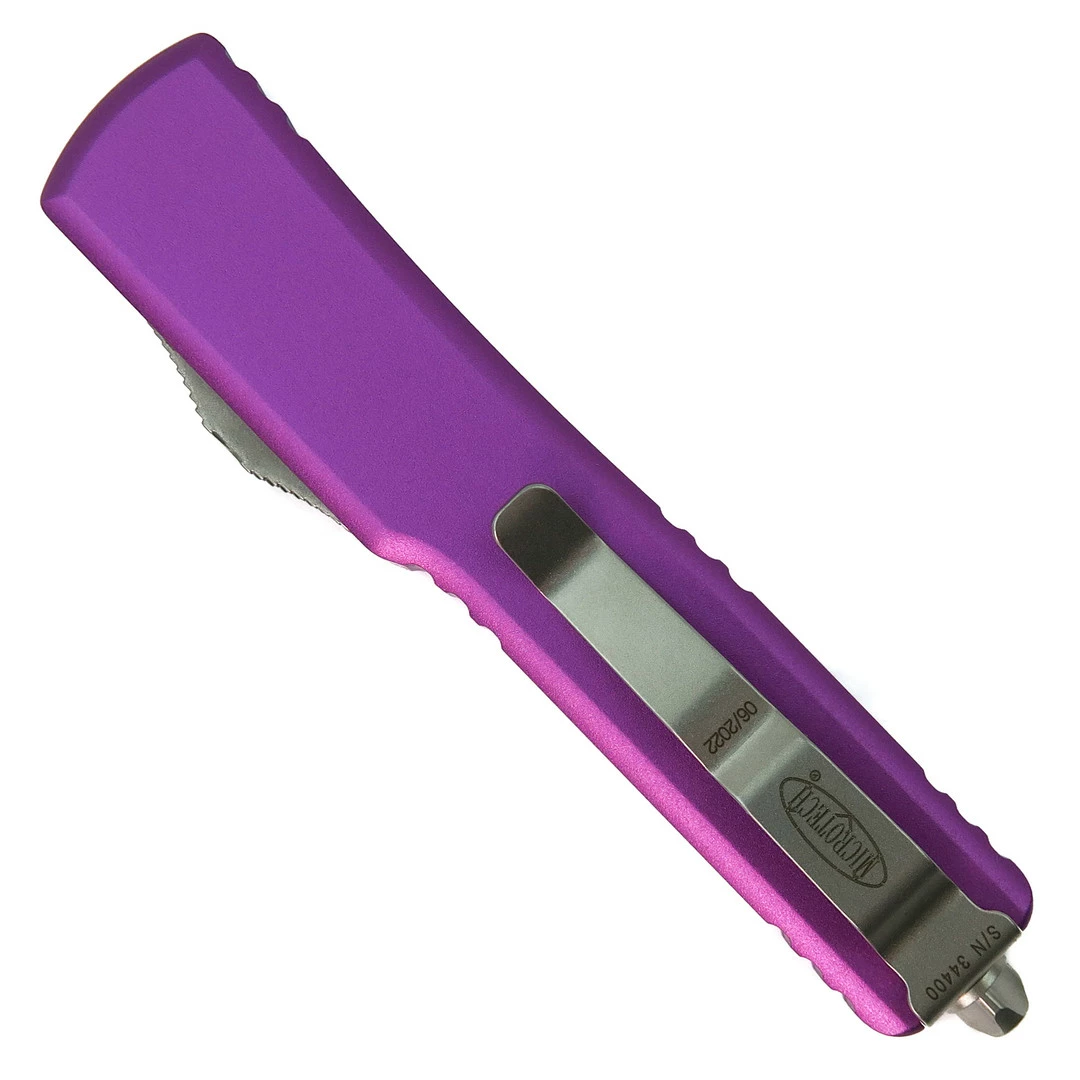 Microtech Violet CA Legal UTX70 OTF Knife, Stonewash Blade 2 Microtech Violet CA Legal UTX70 OTF Knife, Stonewash Blade - Image 2
