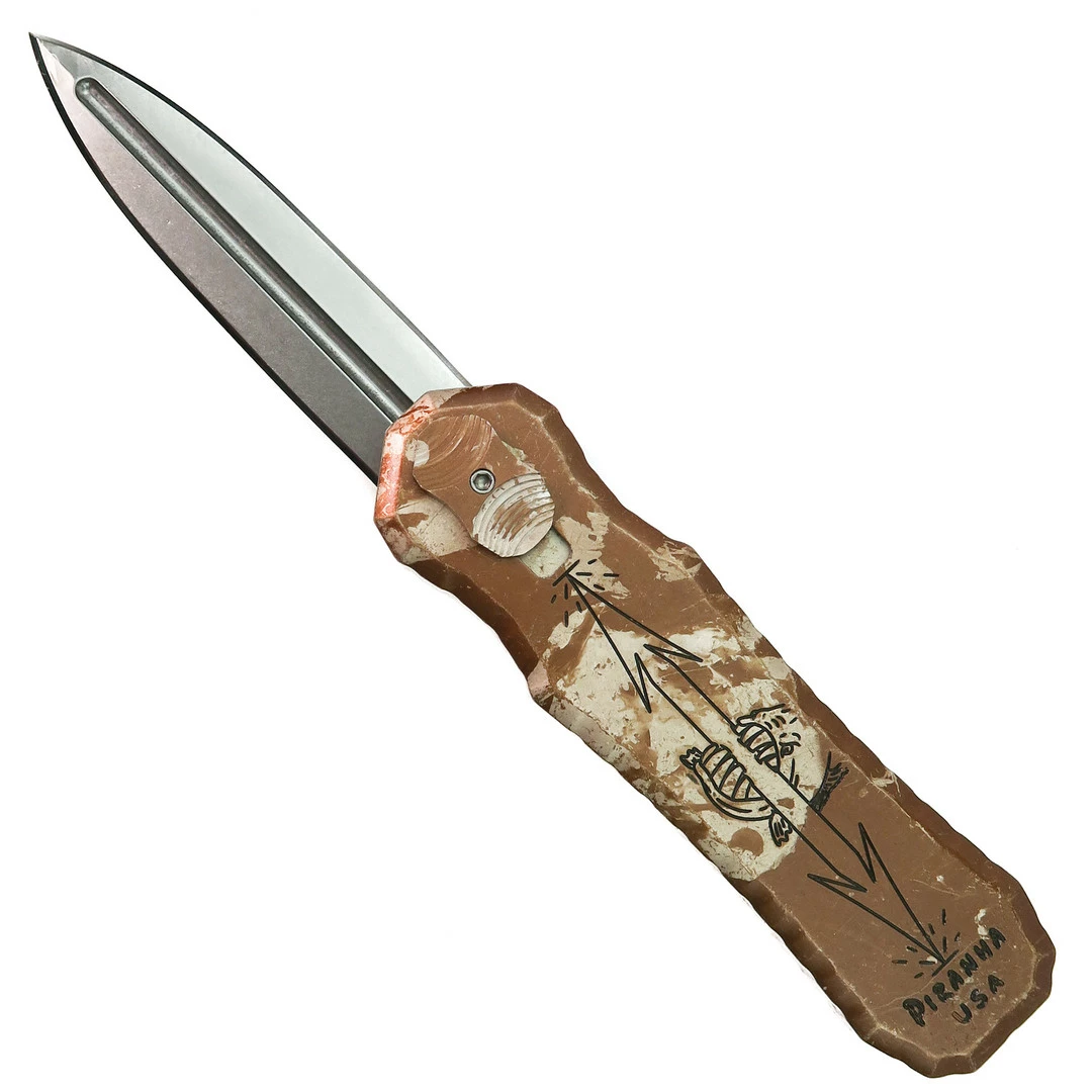 Piranha Knife Company Piranha Excalibur Double Action OTF Knife, Camo Handle, Plain Blade 1 Piranha Knife Company Piranha Excalibur Double Action OTF Knife, Camo Handle, Plain Blade