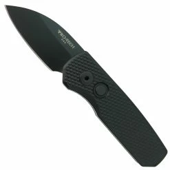 Pro-Tech Knives Pro-Tech Runt 5 Textured Black Aluminum Auto Knife, DLC Black Wharncliffe Blade