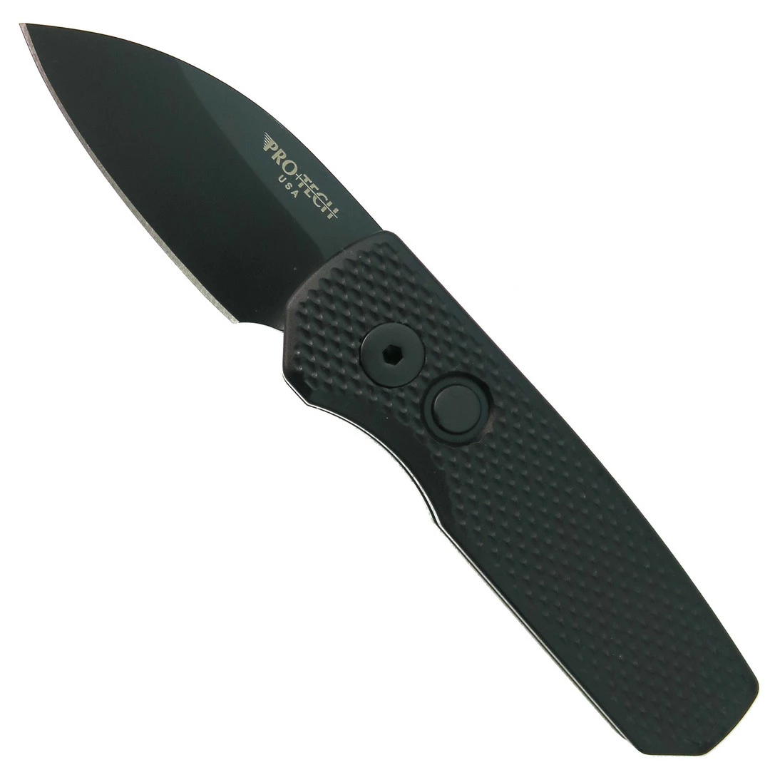 Pro-Tech Knives Pro-Tech Runt 5 Textured Black Aluminum Auto Knife, DLC Black Wharncliffe Blade